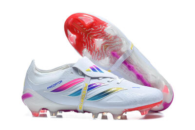 Adidas Predator 26 Elite Fold-Over Tongue FG Firm Ground Soccer Cleats - White/Sunset Pink/Cool Blue