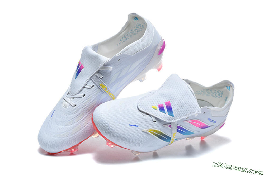 Adidas Predator 26 Elite Fold-Over Tongue FG Firm Ground Soccer Cleats - White/Sunset Pink/Cool Blue 6