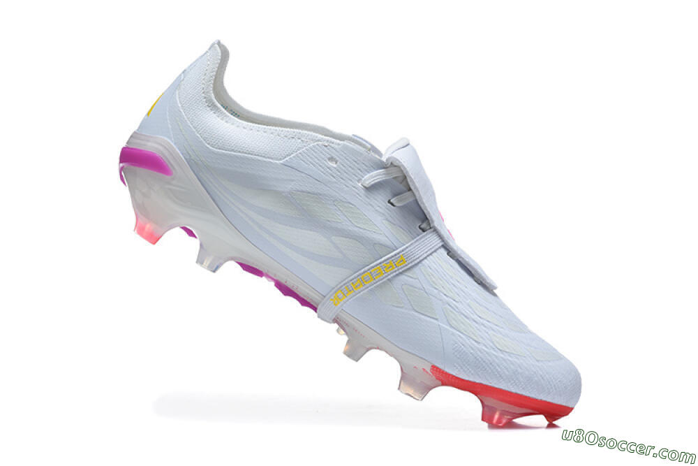 Adidas Predator 26 Elite Fold-Over Tongue FG Firm Ground Soccer Cleats - White/Sunset Pink/Cool Blue 7
