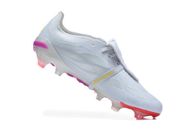 Adidas Predator 26 Elite Fold-Over Tongue FG Firm Ground Soccer Cleats - White/Sunset Pink/Cool Blue