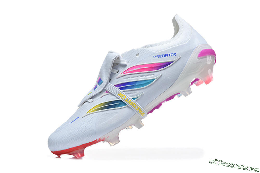 Adidas Predator 26 Elite Fold-Over Tongue FG Firm Ground Soccer Cleats - White/Sunset Pink/Cool Blue 8