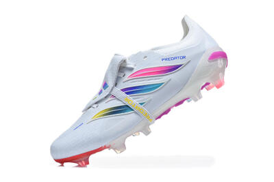 Adidas Predator 26 Elite Fold-Over Tongue FG Firm Ground Soccer Cleats - White/Sunset Pink/Cool Blue