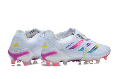 Adidas Predator 26 Elite Fold-Over Tongue FG Firm Ground Soccer Cleats - White/Sunset Pink/Cool Blue