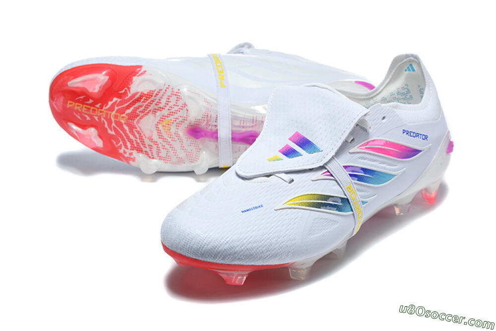 Adidas Predator 26 Elite Fold-Over Tongue FG Firm Ground Soccer Cleats - White/Sunset Pink/Cool Blue 3