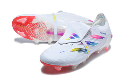 Adidas Predator 26 Elite Fold-Over Tongue FG Firm Ground Soccer Cleats - White/Sunset Pink/Cool Blue