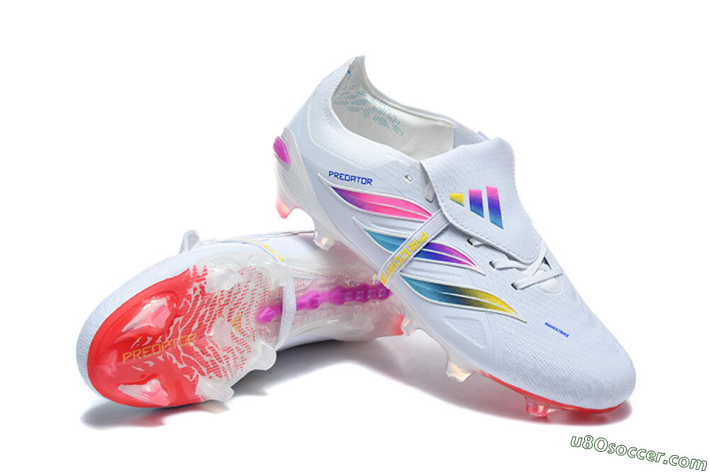 Adidas Predator 26 Elite Fold-Over Tongue FG Firm Ground Soccer Cleats - White/Sunset Pink/Cool Blue 4