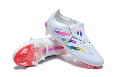 Adidas Predator 26 Elite Fold-Over Tongue FG Firm Ground Soccer Cleats - White/Sunset Pink/Cool Blue
