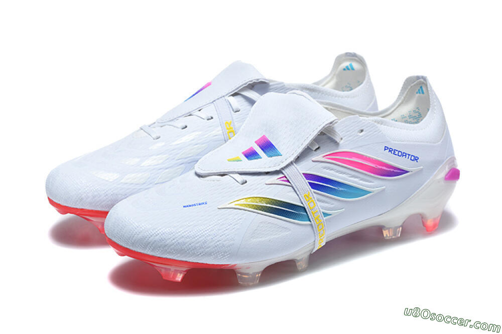 Adidas Predator 26 Elite Fold-Over Tongue FG Firm Ground Soccer Cleats - White/Sunset Pink/Cool Blue 5
