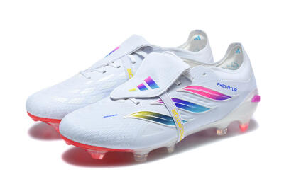 Adidas Predator 26 Elite Fold-Over Tongue FG Firm Ground Soccer Cleats - White/Sunset Pink/Cool Blue