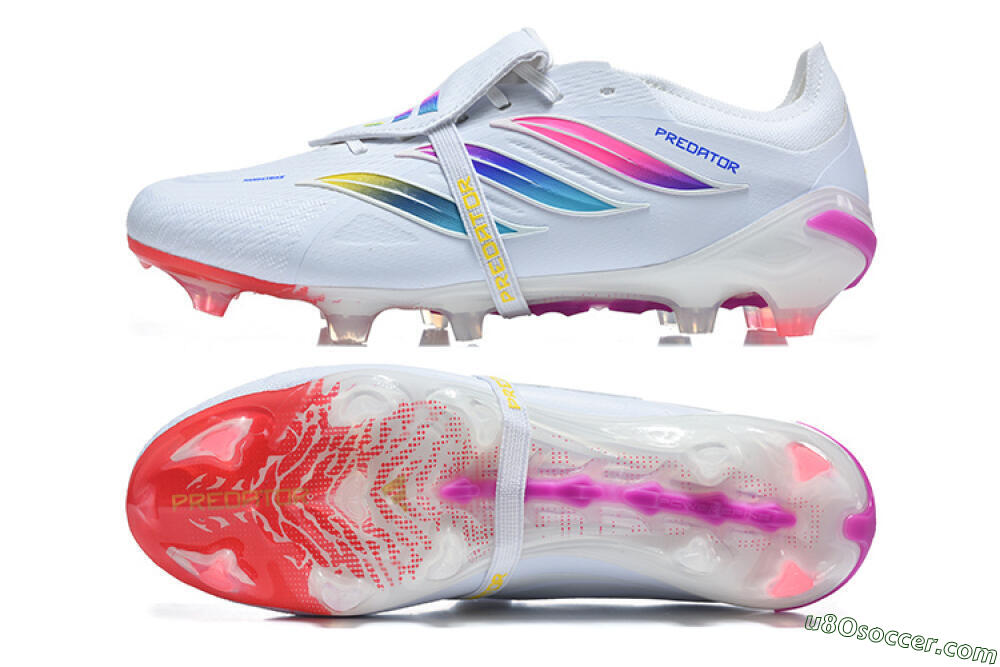 Adidas Predator 26 Elite Fold-Over Tongue FG Firm Ground Soccer Cleats - White/Sunset Pink/Cool Blue 0