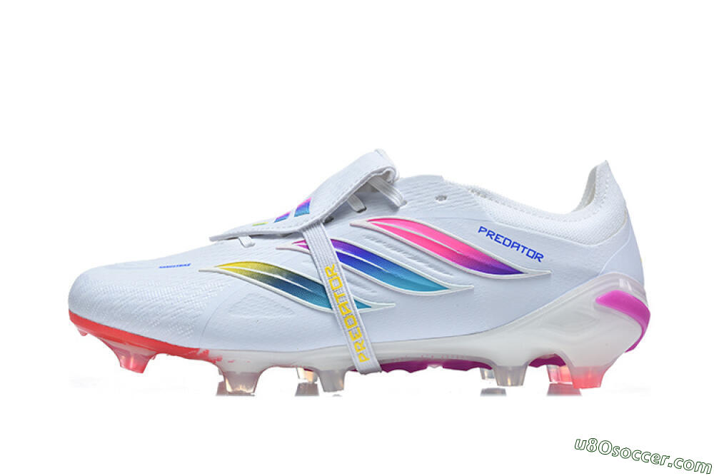 Adidas Predator 26 Elite Fold-Over Tongue FG Firm Ground Soccer Cleats - White/Sunset Pink/Cool Blue 2