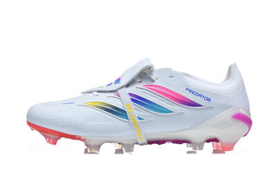 Adidas Predator 26 Elite Fold-Over Tongue FG Firm Ground Soccer Cleats - White/Sunset Pink/Cool Blue