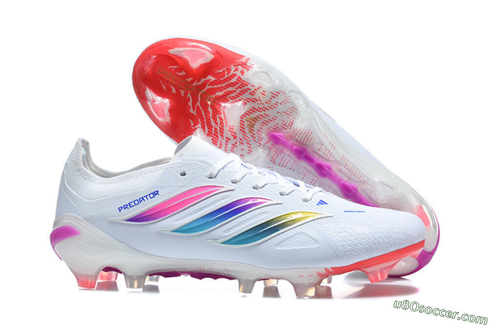 Adidas Predator 26 Elite FG Firm Ground Soccer Cleats - White/Vibrant Pink/Metallic Blue 1
