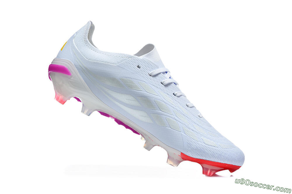 Adidas Predator 26 Elite FG Firm Ground Soccer Cleats - White/Vibrant Pink/Metallic Blue 7