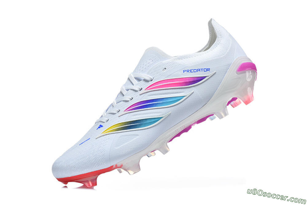 Adidas Predator 26 Elite FG Firm Ground Soccer Cleats - White/Vibrant Pink/Metallic Blue 8