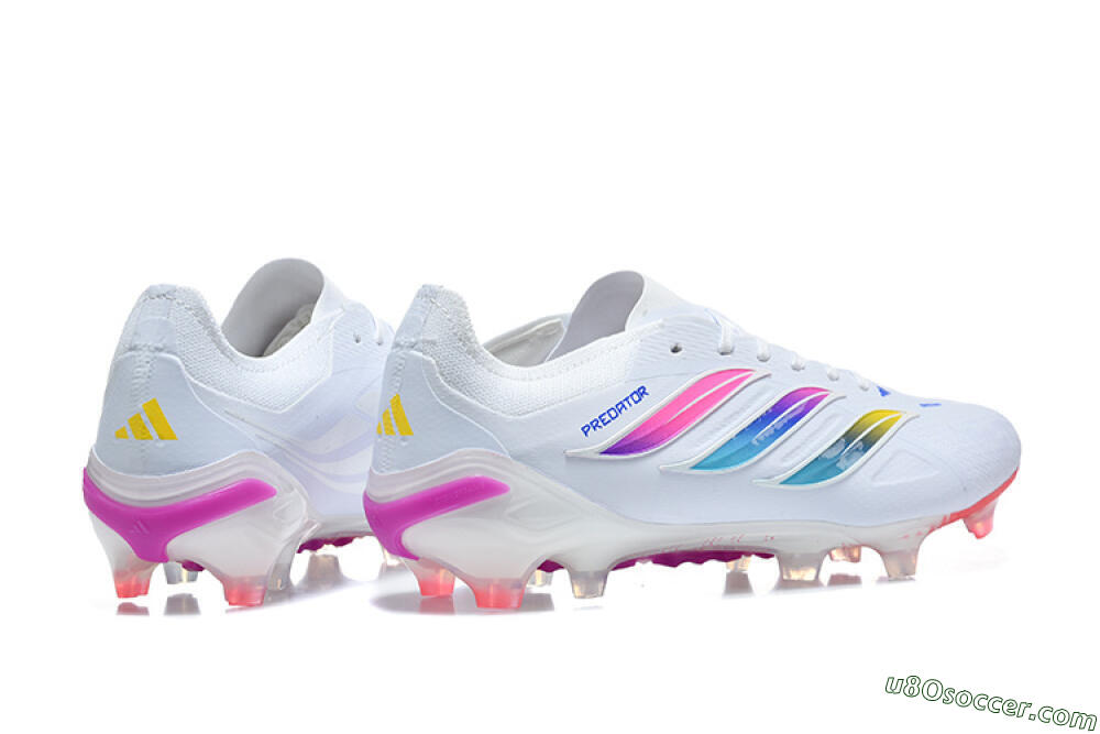 Adidas Predator 26 Elite FG Firm Ground Soccer Cleats - White/Vibrant Pink/Metallic Blue 9