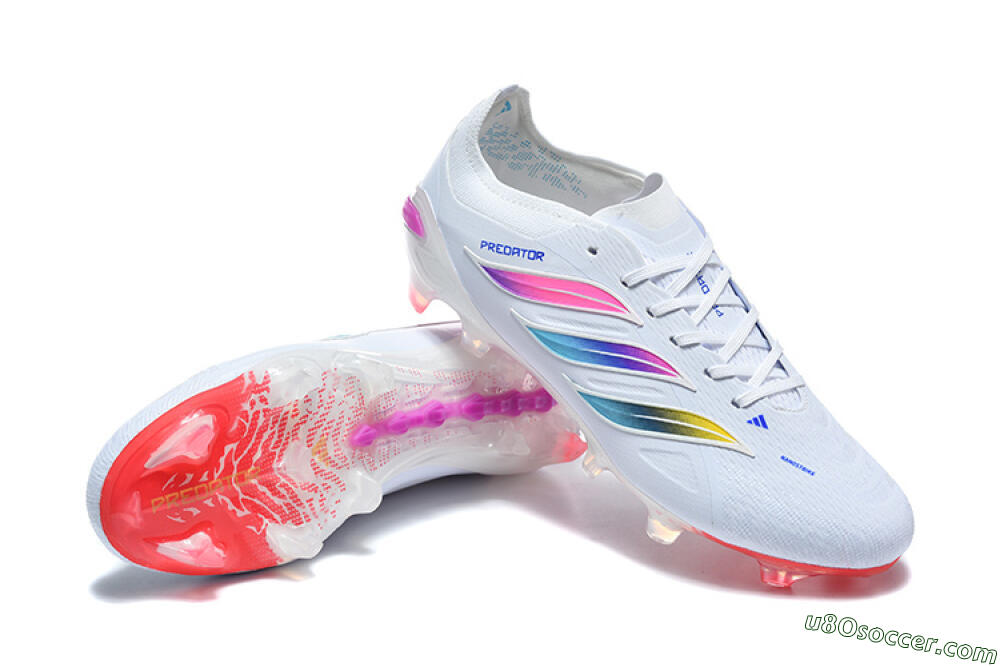 Adidas Predator 26 Elite FG Firm Ground Soccer Cleats - White/Vibrant Pink/Metallic Blue 4