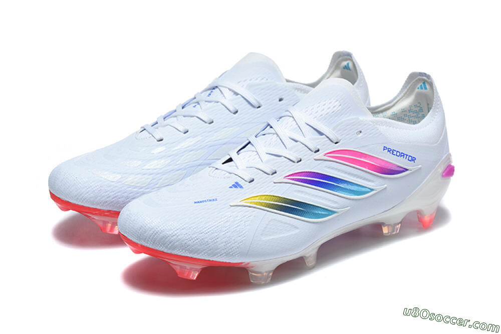 Adidas Predator 26 Elite FG Firm Ground Soccer Cleats - White/Vibrant Pink/Metallic Blue 5