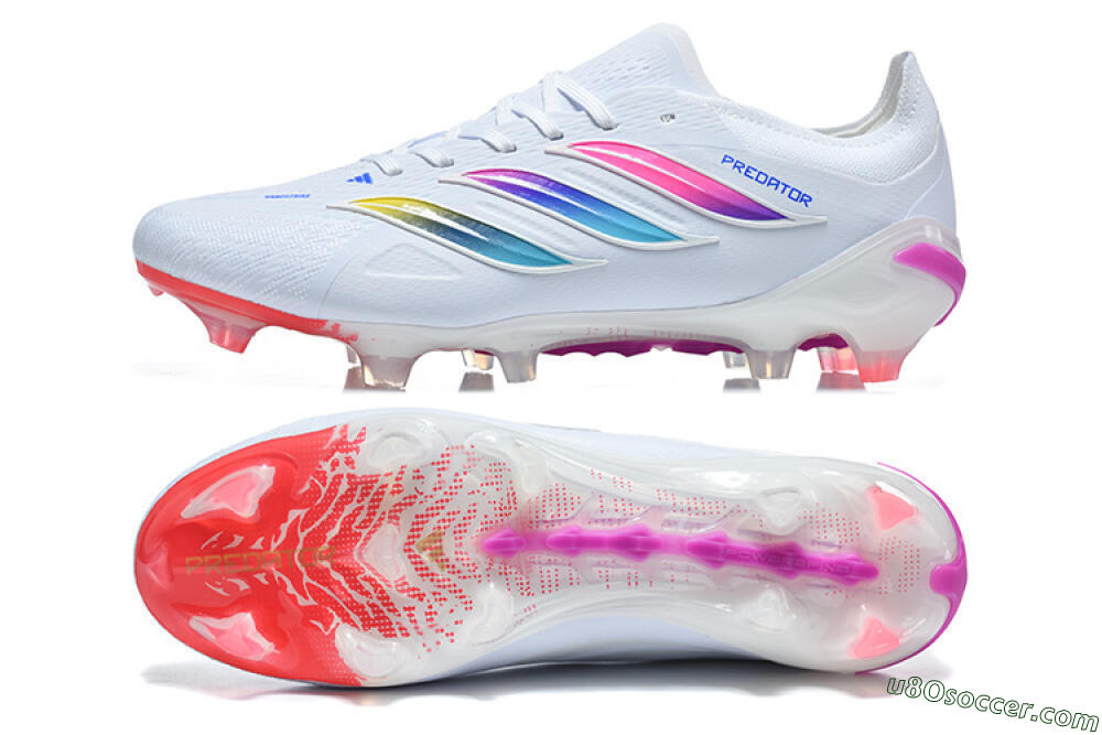 Adidas Predator 26 Elite FG Firm Ground Soccer Cleats - White/Vibrant Pink/Metallic Blue 0