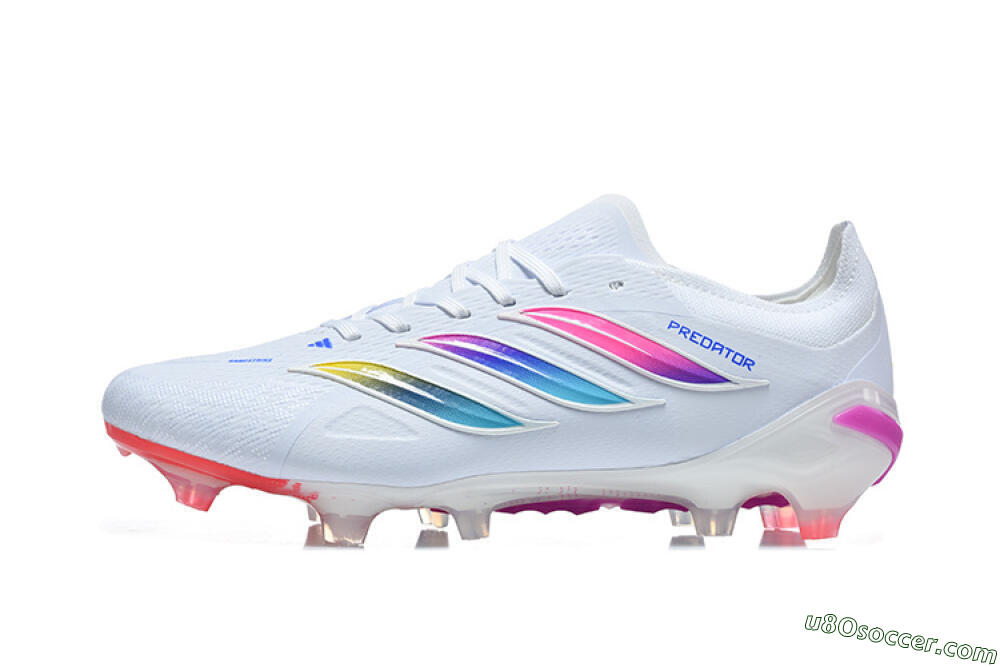 Adidas Predator 26 Elite FG Firm Ground Soccer Cleats - White/Vibrant Pink/Metallic Blue 2