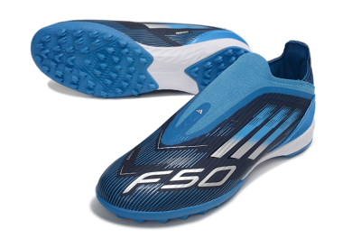 Adidas F50 Elite Laceless TF Artificial Turf Soccer Shoes - Blue/Sky Blue/Navy Blue