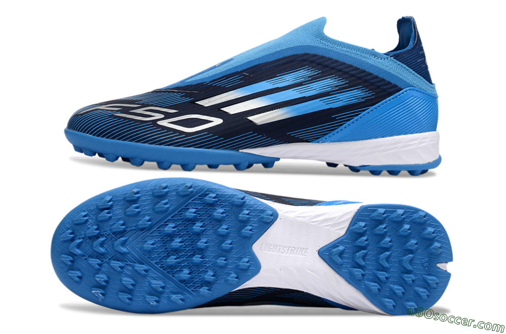Adidas F50 Elite Laceless TF Artificial Turf Soccer Shoes - Blue/Sky Blue/Navy Blue 0