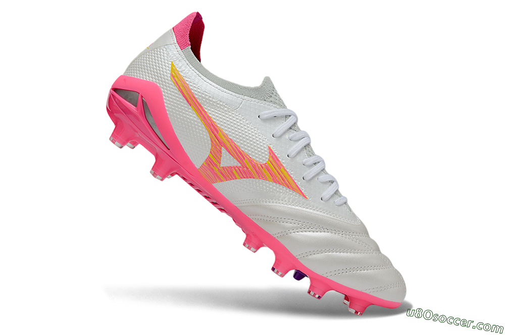 Mizuno Morelia Neo 4 Bate FG Firm Ground Soccer Cleats - White/Neon Pink/Metallic Silver 4