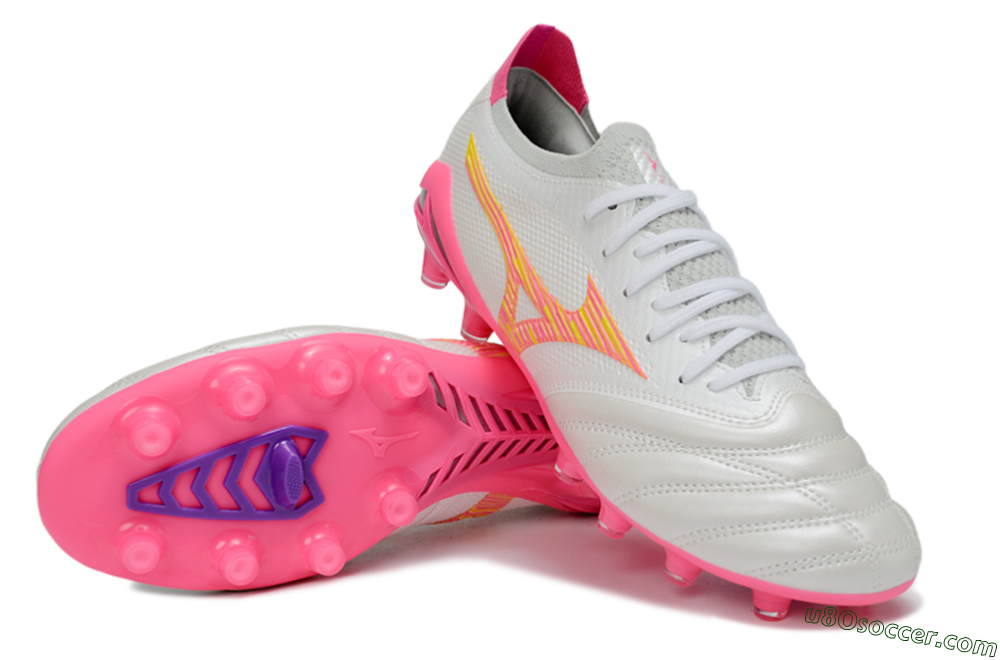 Mizuno Morelia Neo 4 Bate FG Firm Ground Soccer Cleats - White/Neon Pink/Metallic Silver 3