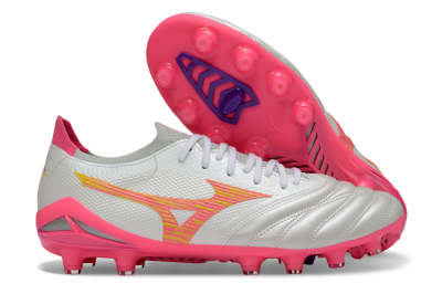 Mizuno Morelia Neo 4 Bate FG Firm Ground Soccer Cleats - White/Neon Pink/Metallic Silver