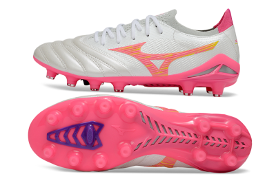 Mizuno Morelia Neo 4 Bate FG Firm Ground Soccer Cleats - White/Neon Pink/Metallic Silver
