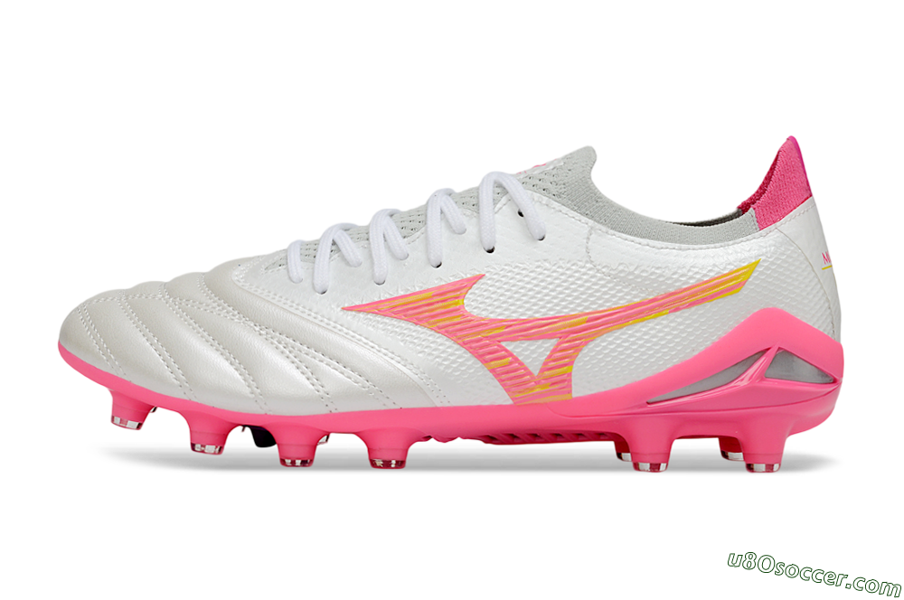 Mizuno Morelia Neo 4 Bate FG Firm Ground Soccer Cleats - White/Neon Pink/Metallic Silver 2