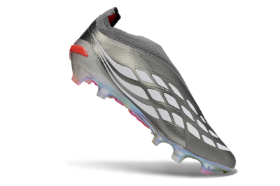 Adidas Predator 26 Elite Laceless FG Firm Ground Soccer Cleats - Gray/Electric Red/Shimmer White