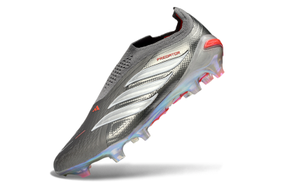Adidas Predator 26 Elite Laceless FG Firm Ground Soccer Cleats - Gray/Electric Red/Shimmer White