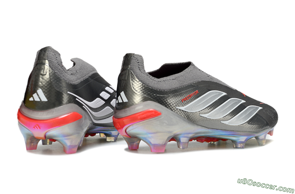 Adidas Predator 26 Elite Laceless FG Firm Ground Soccer Cleats - Gray/Electric Red/Shimmer White 6