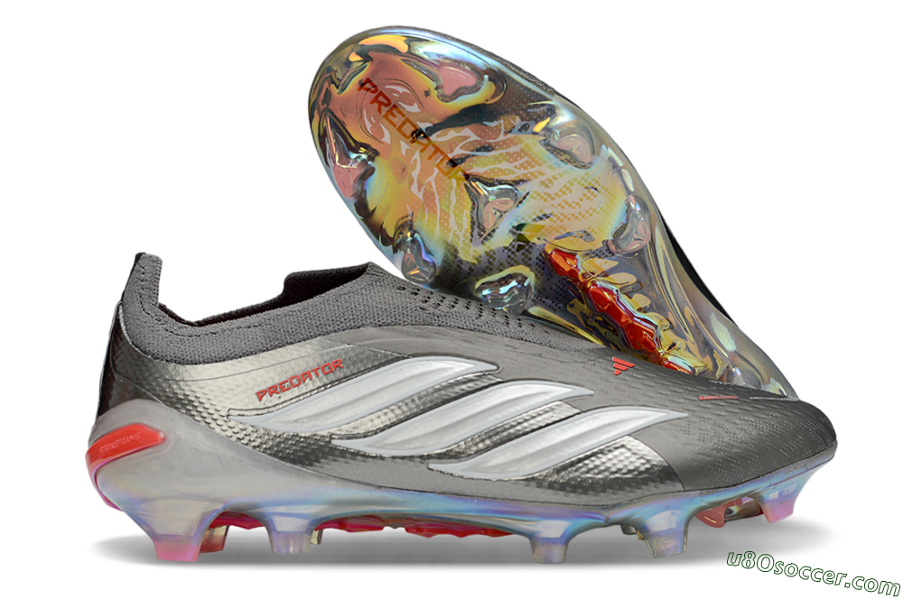 Adidas Predator 26 Elite Laceless FG Firm Ground Soccer Cleats - Gray/Electric Red/Shimmer White 1