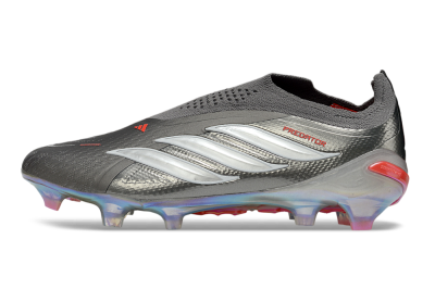 Adidas Predator 26 Elite Laceless FG Firm Ground Soccer Cleats - Gray/Electric Red/Shimmer White