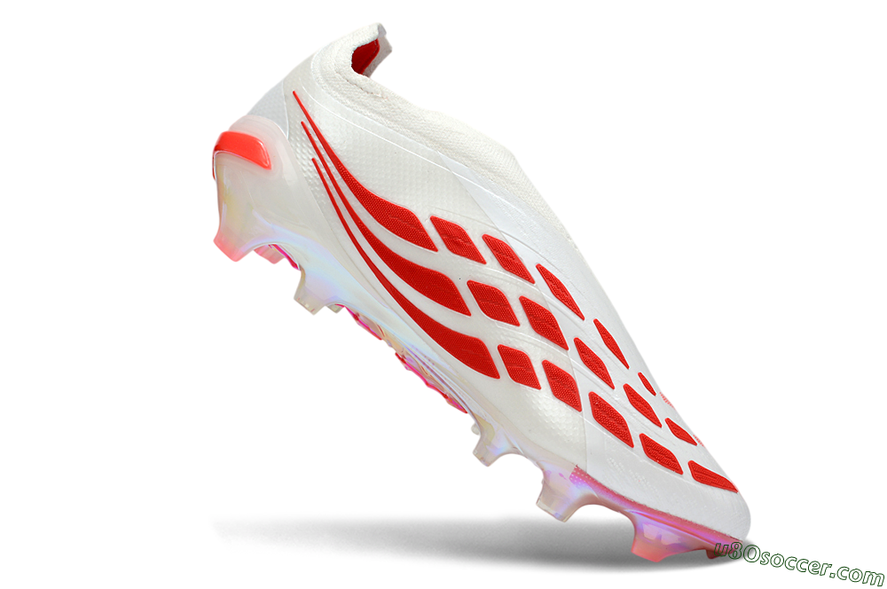 Adidas Predator 26 Elite Laceless FG Firm Ground Soccer Cleats - White/Fiery Red/Metallic Black 4