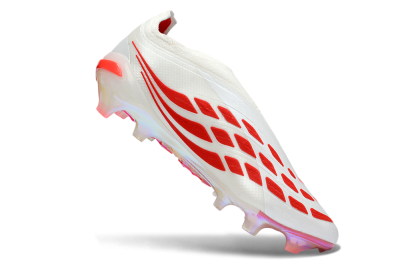 Adidas Predator 26 Elite Laceless FG Firm Ground Soccer Cleats - White/Fiery Red/Metallic Black