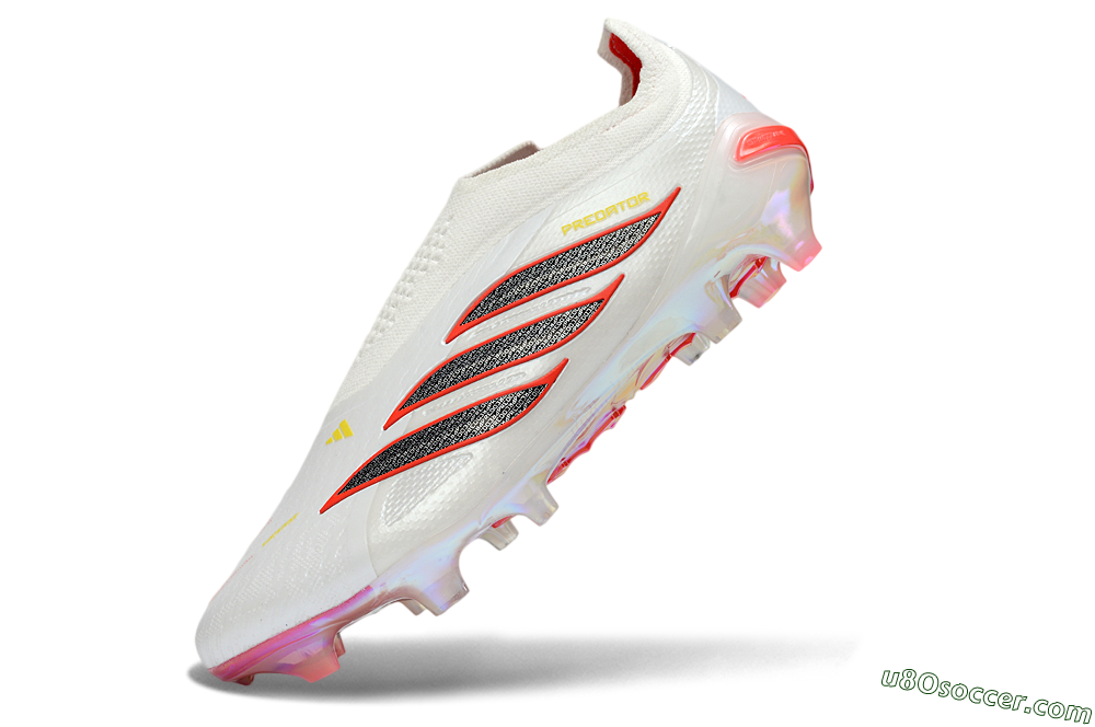 Adidas Predator 26 Elite Laceless FG Firm Ground Soccer Cleats - White/Fiery Red/Metallic Black 5