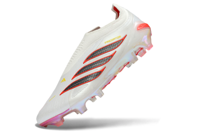 Adidas Predator 26 Elite Laceless FG Firm Ground Soccer Cleats - White/Fiery Red/Metallic Black