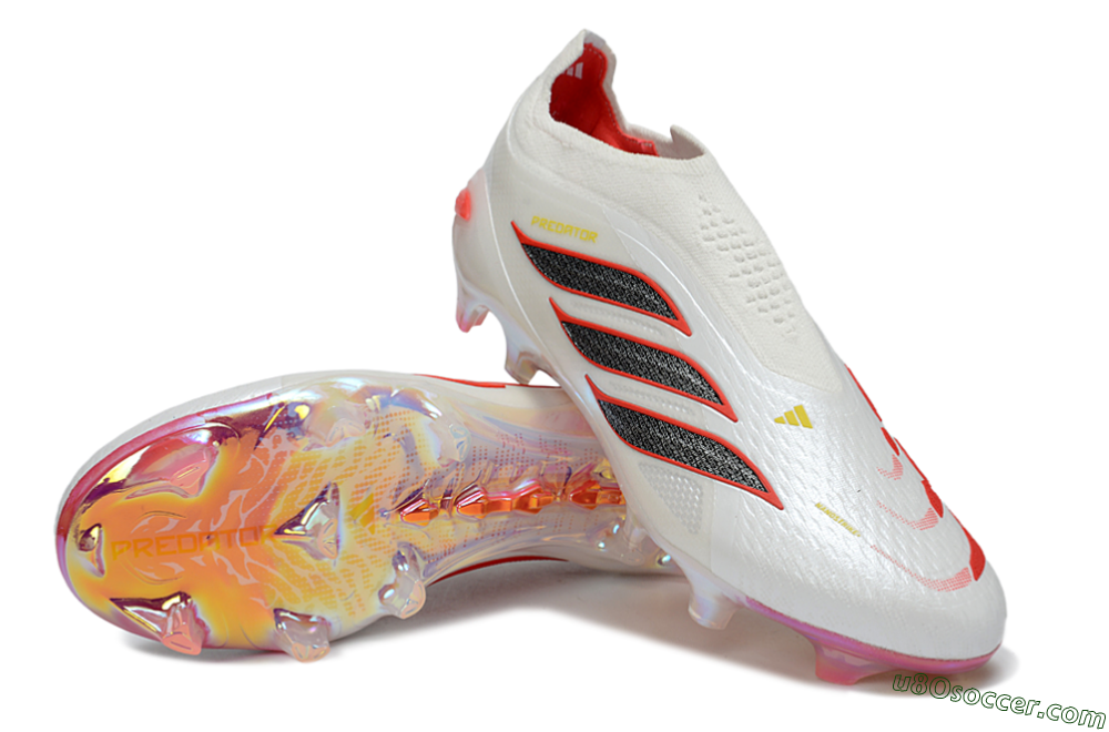 Adidas Predator 26 Elite Laceless FG Firm Ground Soccer Cleats - White/Fiery Red/Metallic Black 3