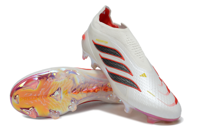 Adidas Predator 26 Elite Laceless FG Firm Ground Soccer Cleats - White/Fiery Red/Metallic Black