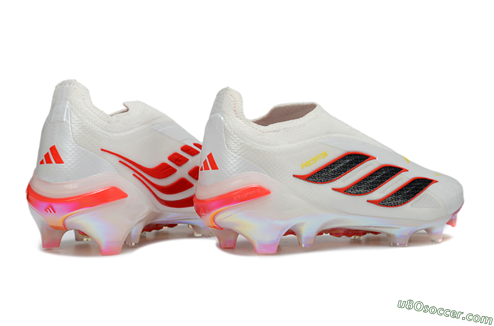 Adidas Predator 26 Elite Laceless FG Firm Ground Soccer Cleats - White/Fiery Red/Metallic Black 6