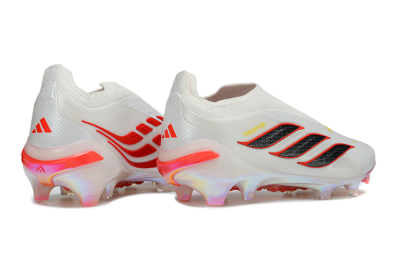 Adidas Predator 26 Elite Laceless FG Firm Ground Soccer Cleats - White/Fiery Red/Metallic Black