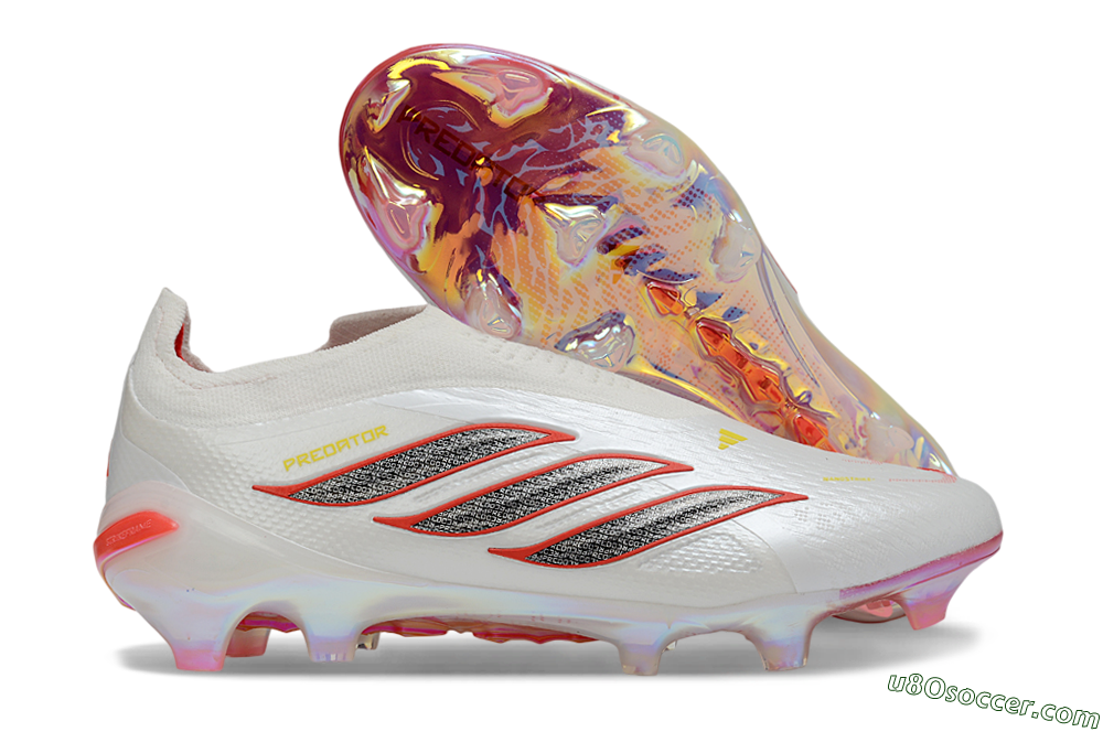 Adidas Predator 26 Elite Laceless FG Firm Ground Soccer Cleats - White/Fiery Red/Metallic Black 1