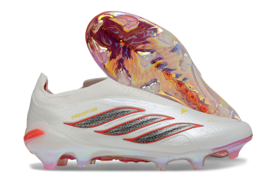 Adidas Predator 26 Elite Laceless FG Firm Ground Soccer Cleats - White/Fiery Red/Metallic Black