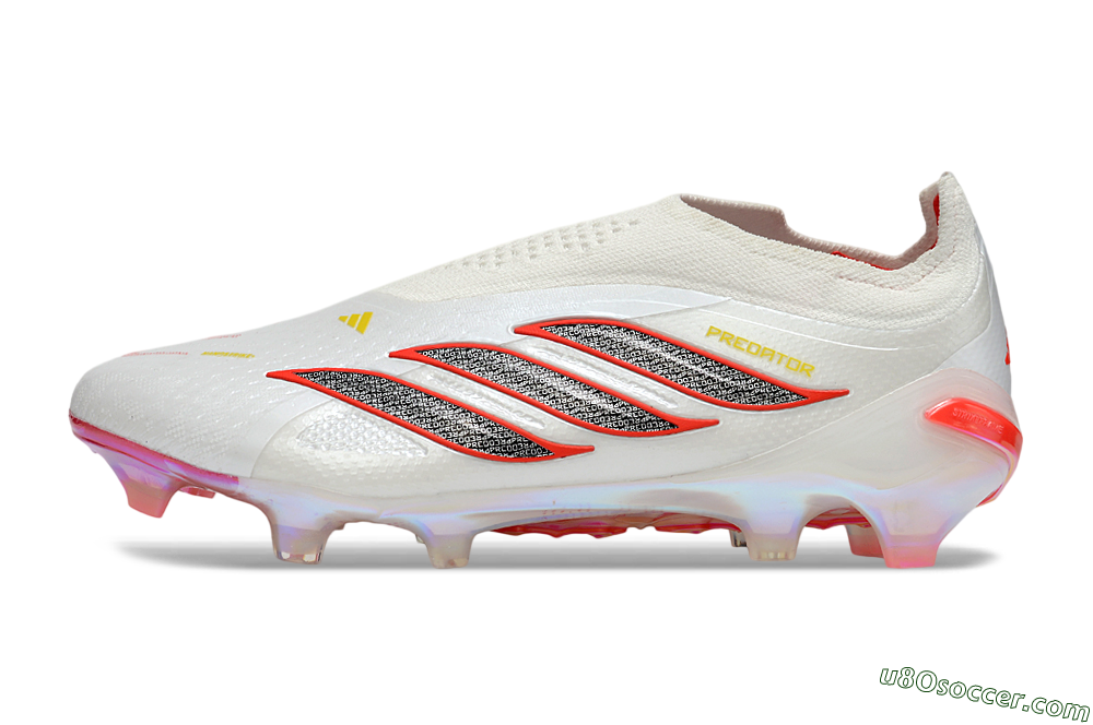 Adidas Predator 26 Elite Laceless FG Firm Ground Soccer Cleats - White/Fiery Red/Metallic Black 2