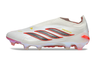 Adidas Predator 26 Elite Laceless FG Firm Ground Soccer Cleats - White/Fiery Red/Metallic Black