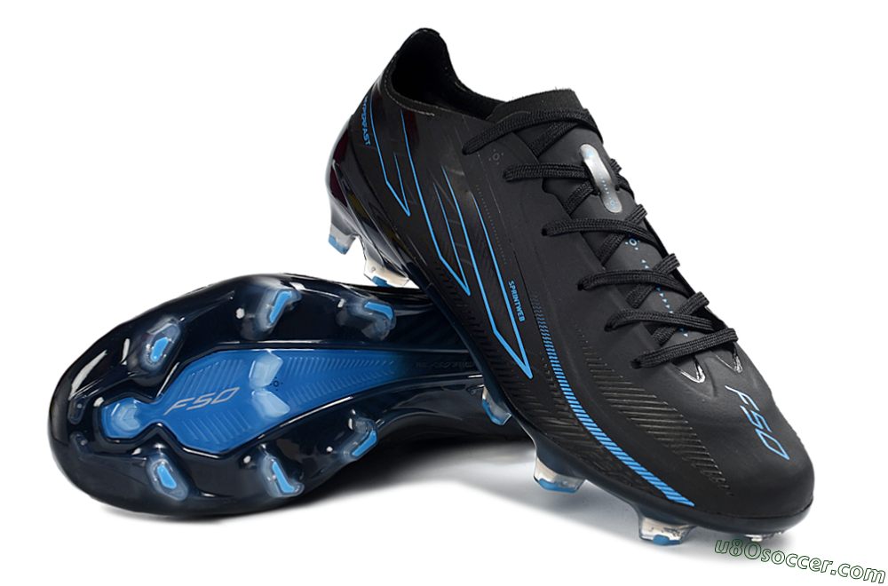 Adidas F50 Hyperfast 2026 World Cup FG Firm Ground Soccer Cleats - Black/Electric Blue/Graphite Grey 3