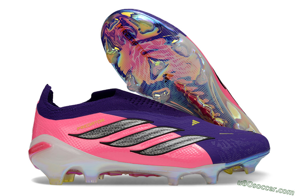 Adidas Predator 26 Elite Laceless FG Firm Ground Soccer Cleats - Purple/Neon Pink/Plum 1